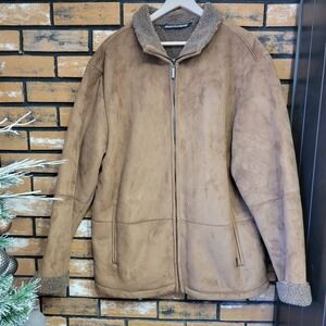 Weatherproof Garment Co Men's XL‎ Full Zip Jacket Tan Brown Faux Suede